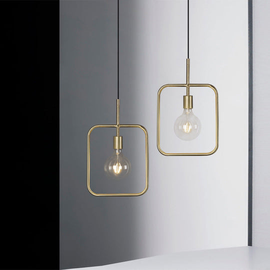 Contemporary Gold Square Skeleton Pendant Ceiling Light With Exposed Bulb - Stylish Metal Fixture