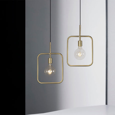 Contemporary Gold Metal Pendant Light With Exposed Bulb And Skeleton Design