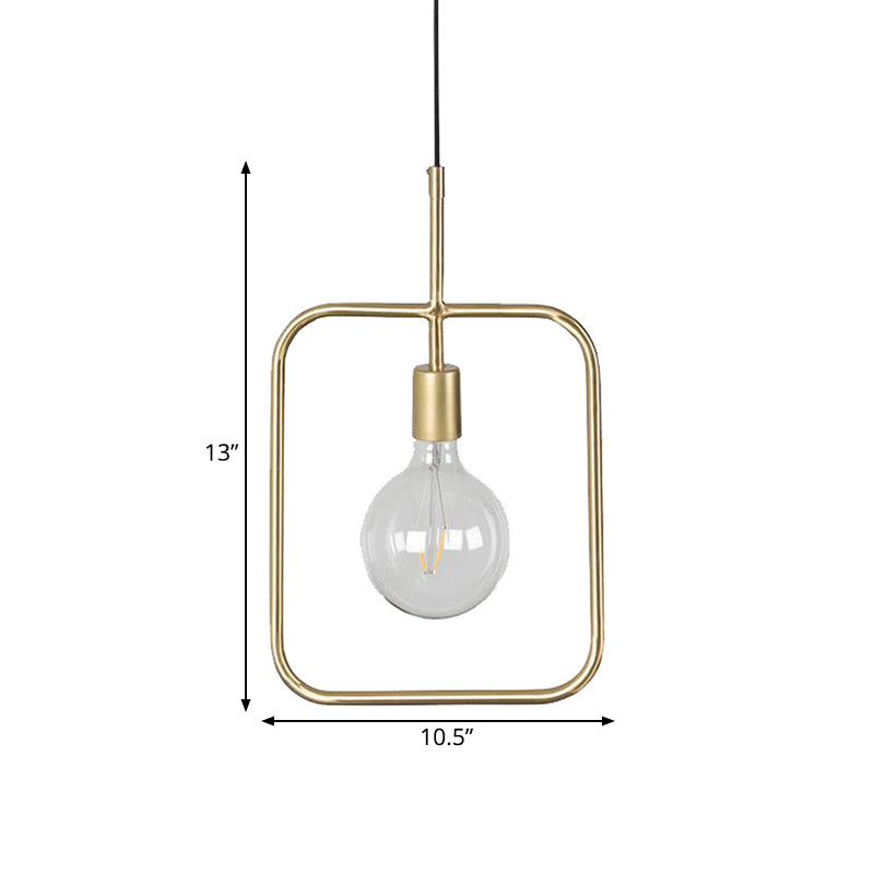 Contemporary Gold Square Skeleton Pendant Ceiling Light With Exposed Bulb - Stylish Metal Fixture