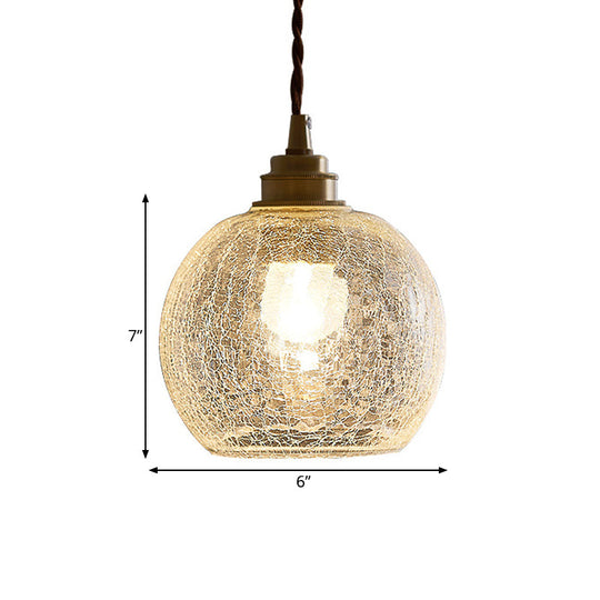Translucent Crackle Glass 1-Light Pendant Light - Minimalist Spherical Design For Dining Room