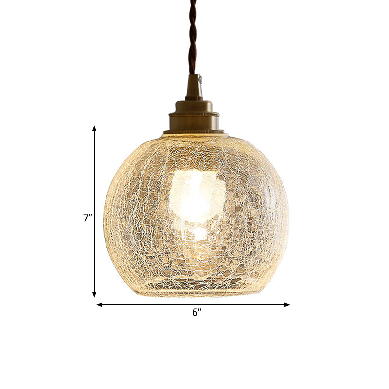 Translucent Crackle Glass Pendant Light Kit - Minimalist Spherical Design For Dining Room