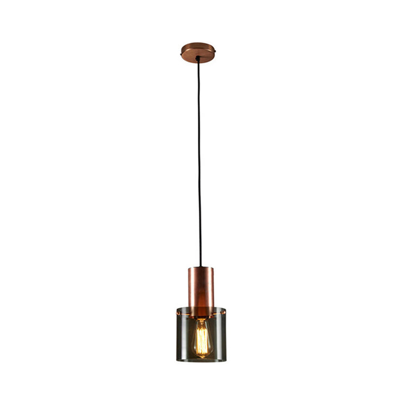 Modern Mini Copper Pendant Light With Smoke Grey Glass - 1 Bulb Hanging Fixture