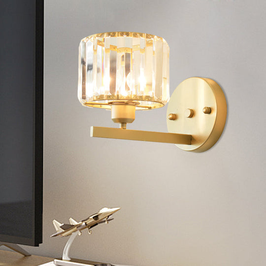 Modern Clear Crystal Block Wall Sconce Light With Gold Finish Ideal For Bedroom Lighting
