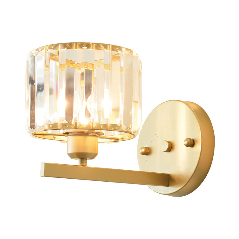 Modern Clear Crystal Block Wall Sconce Light With Gold Finish Ideal For Bedroom Lighting