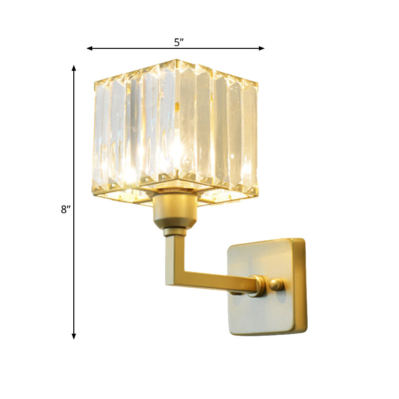 Modern Clear Crystal Block Wall Sconce Light With Gold Finish Ideal For Bedroom Lighting
