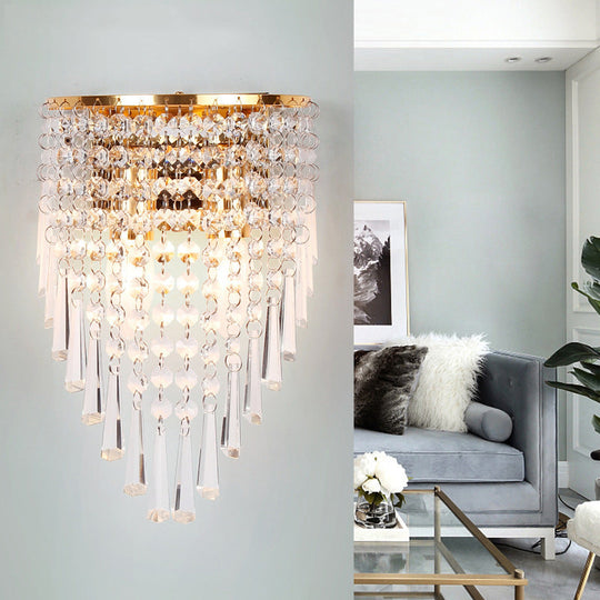 Modern Clear Crystal Wall Sconce Lamp With 2 Bulbs - Gold Finish