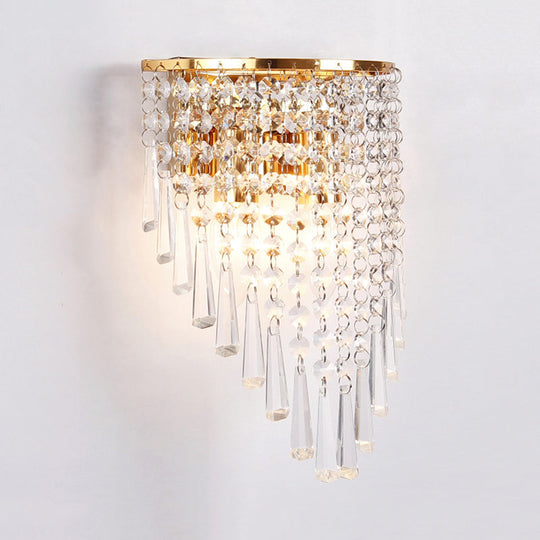 Modern Clear Crystal Wall Sconce Lamp With 2 Bulbs - Gold Finish