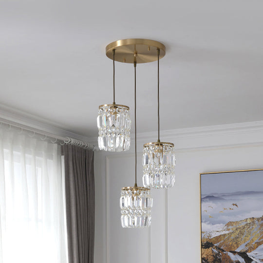 Modern Prismatic Crystal Hanging Light With 2 Layers 3 Lights Gold Pendant Design - Linear/Round