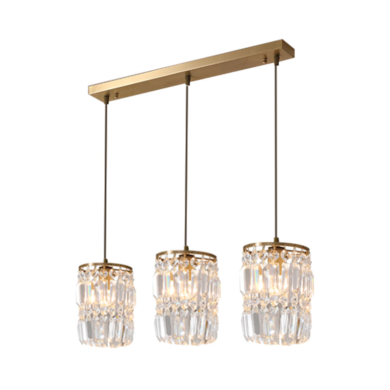 Modern Prismatic Crystal Hanging Light With 2 Layers 3 Lights Gold Pendant Design - Linear/Round