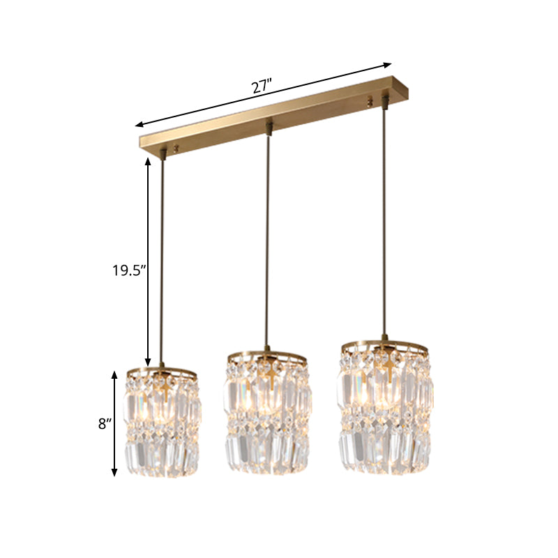 Modern Prismatic Crystal Hanging Light With 2 Layers 3 Lights Gold Pendant Design - Linear/Round