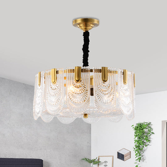 Textured Glass Layered Ceiling Light - Modern Brass Chandelier With 3/8 Lights