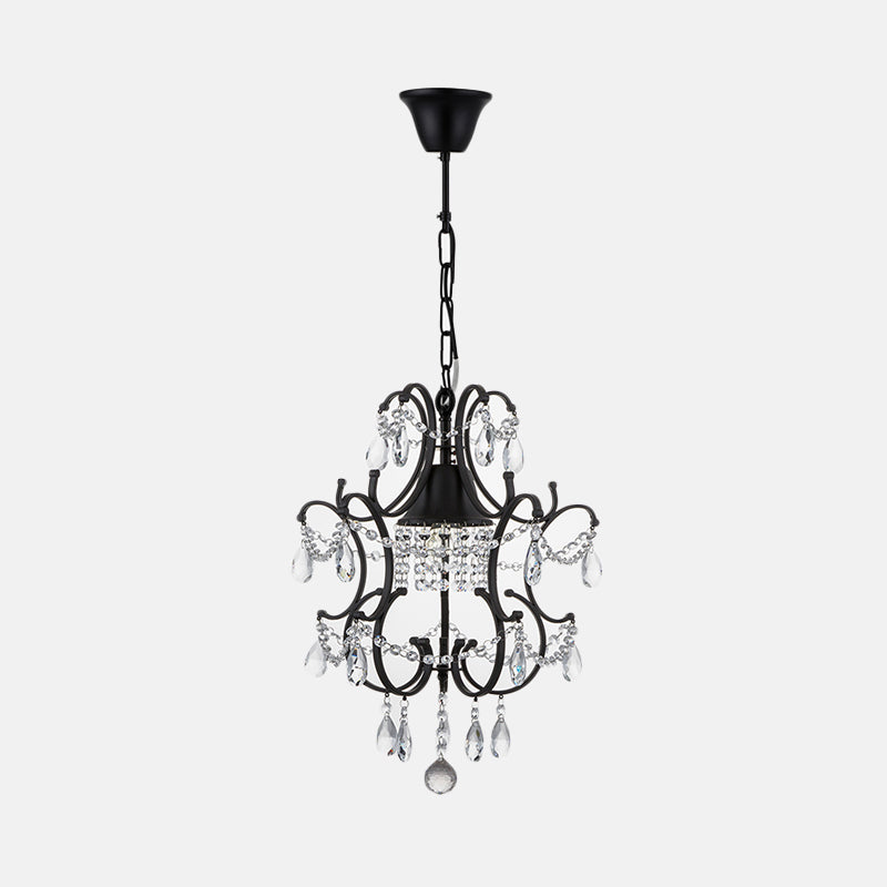 Vintage Iron Lantern Pendant Light With Crystal Accent - 1-Light Black Ceiling Fixture