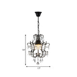 Vintage Iron Lantern Pendant Light With Crystal Accent - 1-Light Black Ceiling Fixture