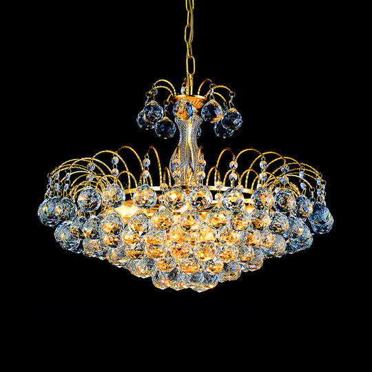 Modern Gold Pendant Chandelier With Faceted Crystal Ball - 3 Lights