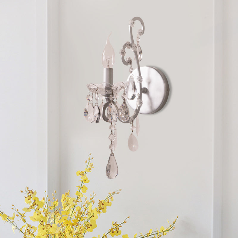 Modern Wall Mount Metal Candelabra Sconce Light With Crystal Drop (Silver/Gold) Silver
