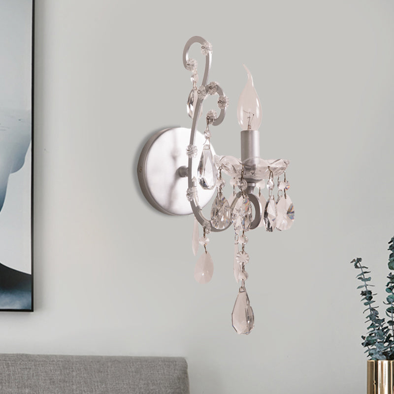 Modern Wall Mount Metal Candelabra Sconce Light With Crystal Drop (Silver/Gold)