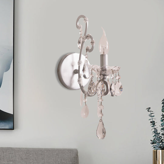 Modern Wall Mount Metal Candelabra Sconce Light With Crystal Drop (Silver/Gold)