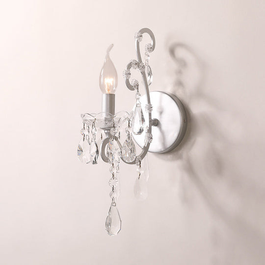 Modern Wall Mount Metal Candelabra Sconce Light With Crystal Drop (Silver/Gold)