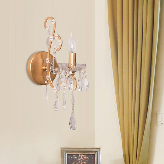 Modern Wall Mount Metal Candelabra Sconce Light With Crystal Drop (Silver/Gold)