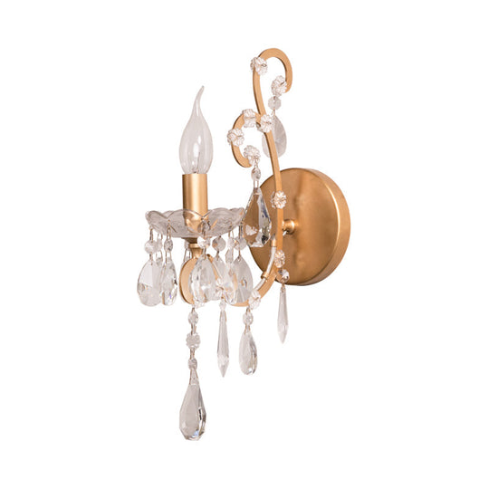 Modern Wall Mount Metal Candelabra Sconce Light With Crystal Drop (Silver/Gold)