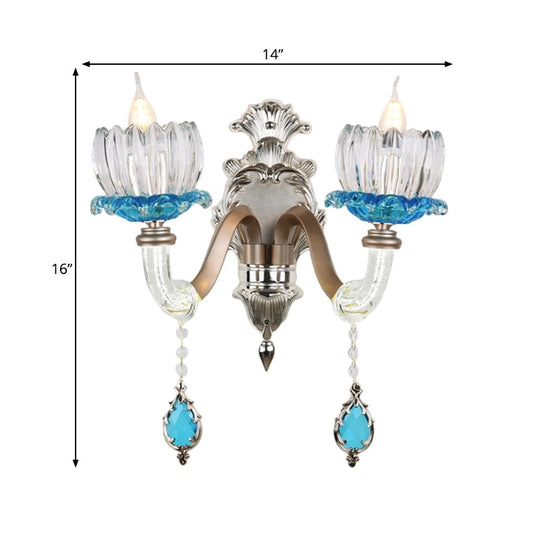 Modern Clear Glass Floral Wall Light With Chrome Finish Sconce Lamp