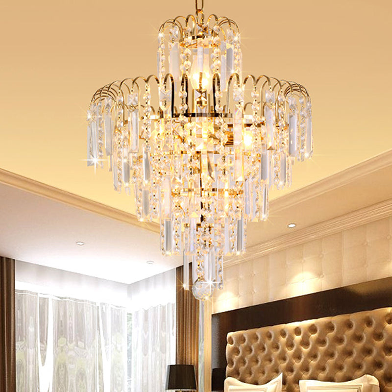 Modern Tiered Crystal Hanging Light Fixture - Gold 4/6/11 Lights 16’/18’/23.5’ Wide