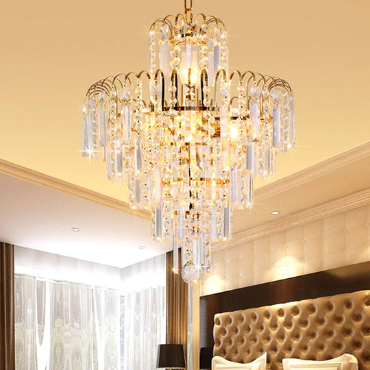 Modern Tiered Crystal Hanging Light Fixture - Gold 4/6/11 Lights 16’/18’/23.5’ Wide