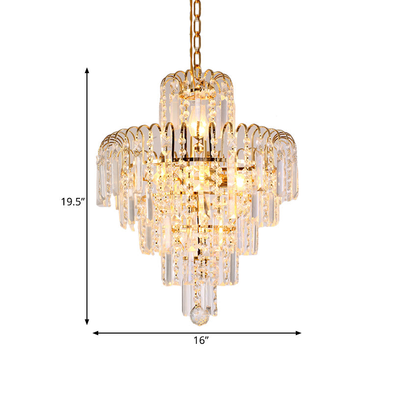 Modern Tiered Crystal Hanging Light Fixture - Gold 4/6/11 Lights 16’/18’/23.5’ Wide