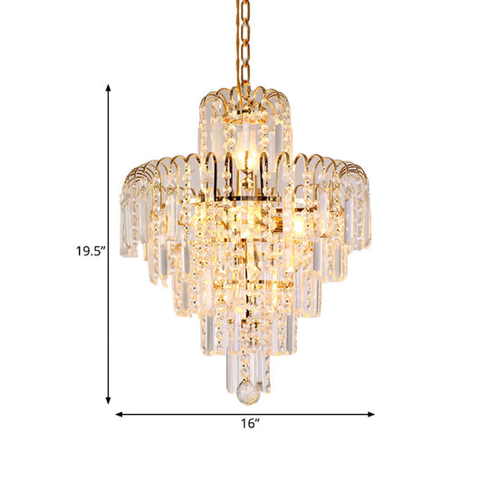 Modern Tiered Crystal Hanging Light Fixture - Gold 4/6/11 Lights 16’/18’/23.5’ Wide