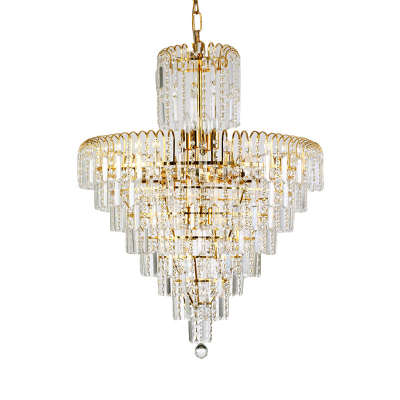 Modern Tiered Crystal Hanging Light Fixture - Gold 4/6/11 Lights 16’/18’/23.5’ Wide