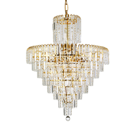 Modern Tiered Crystal Hanging Light Fixture - Gold 4/6/11 Lights 16’/18’/23.5’ Wide