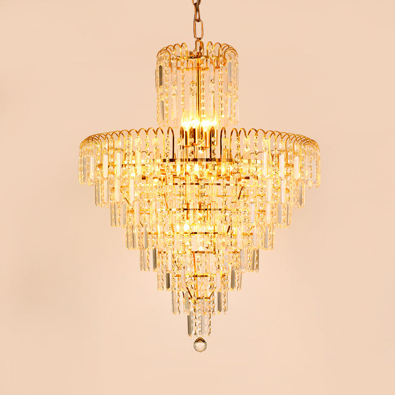 Modern Tiered Crystal Hanging Light Fixture - Gold 4/6/11 Lights 16’/18’/23.5’ Wide