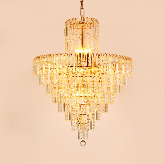 Modern Tiered Crystal Hanging Light Fixture - Gold 4/6/11 Lights 16’/18’/23.5’ Wide