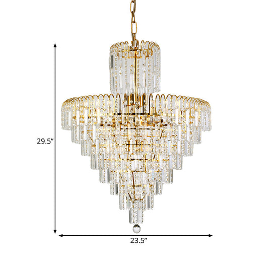 Modern Tiered Crystal Hanging Light Fixture - Gold 4/6/11 Lights 16’/18’/23.5’ Wide