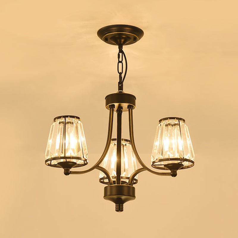 Circular Crystal Chandelier Lamp: Elegant Hanging Light For Bedrooms With Gold/Black Touches -