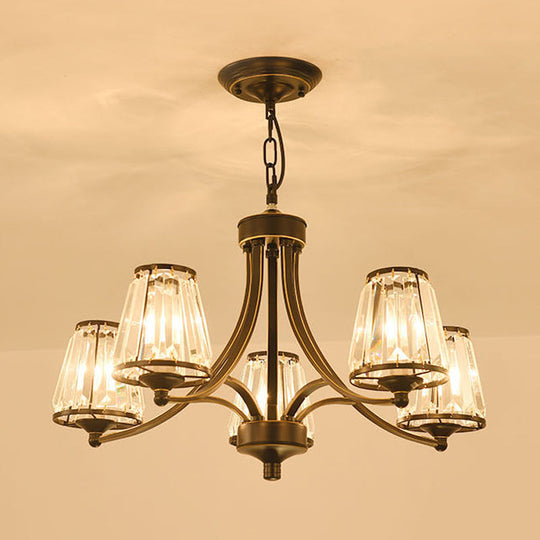 Circular Crystal Chandelier Lamp: Elegant Hanging Light For Bedrooms With Gold/Black Touches -