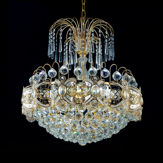 Contemporary Crystal Dome Chandelier - 10 Lights Gold Ceiling Fixture For Dining Room