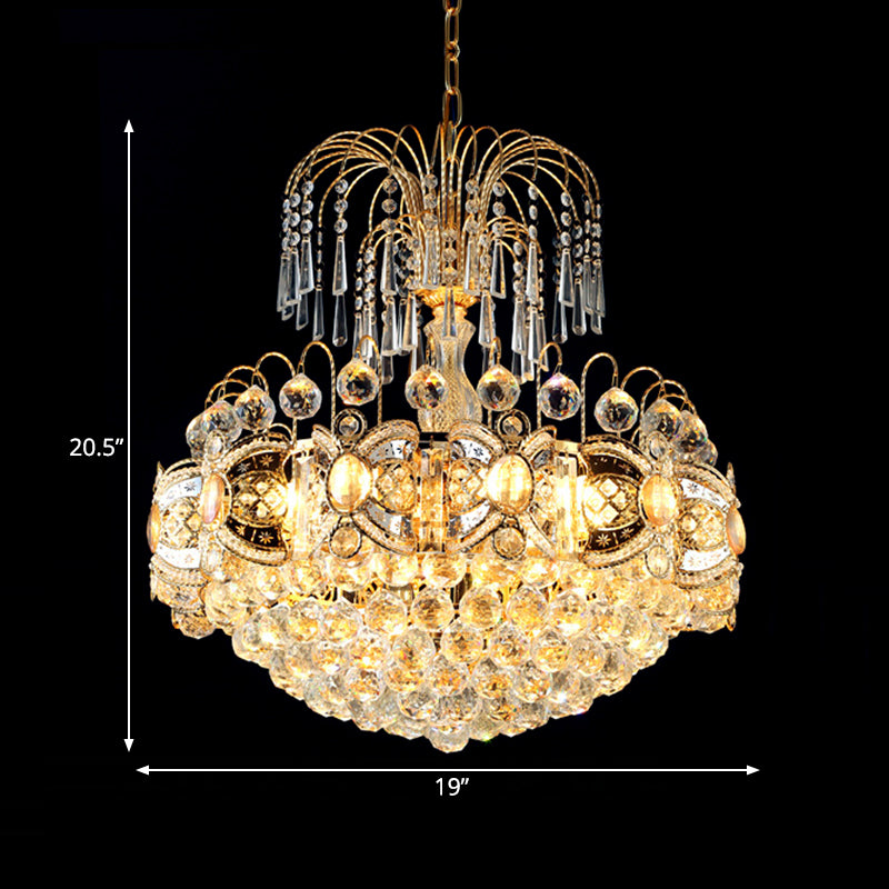 Contemporary Crystal Dome Chandelier - 10 Lights Gold Ceiling Fixture For Dining Room
