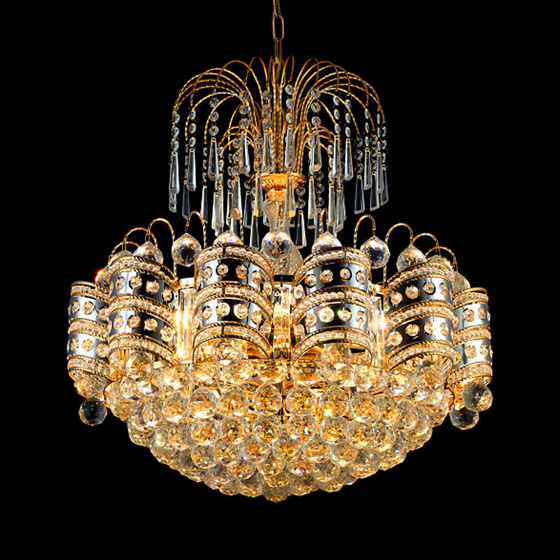 Modern 10-Light Gold Chandelier Ceiling Light Fixture For Bedroom - Crystal Dome Design