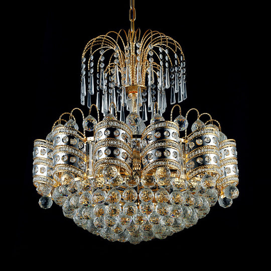 Modern 10-Light Gold Chandelier Ceiling Light Fixture For Bedroom - Crystal Dome Design
