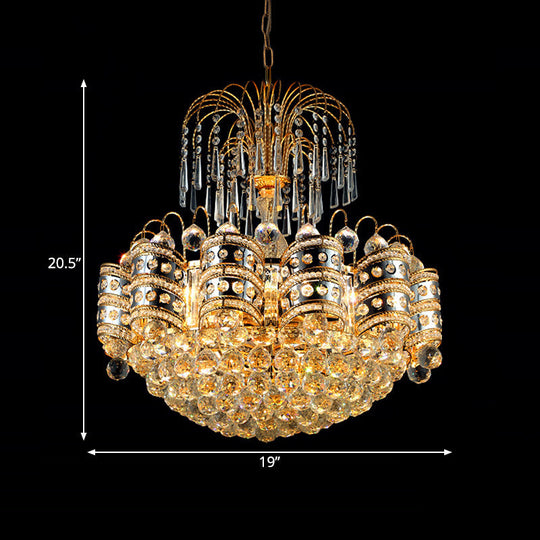 Modern 10-Light Gold Chandelier Ceiling Light Fixture For Bedroom - Crystal Dome Design