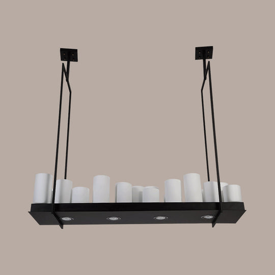 Traditional Barrel Frosted Glass Hanging Lamp - Black Island Pendant Light For Dining Room 8/12/16