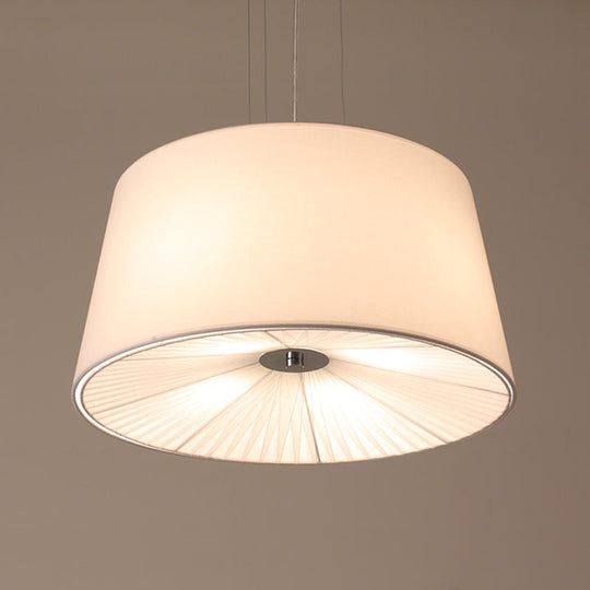 Nordic Apricot Design Drum Chandelier - 4 Light Pendant For Living Room In White/Blue/Beige Fabric