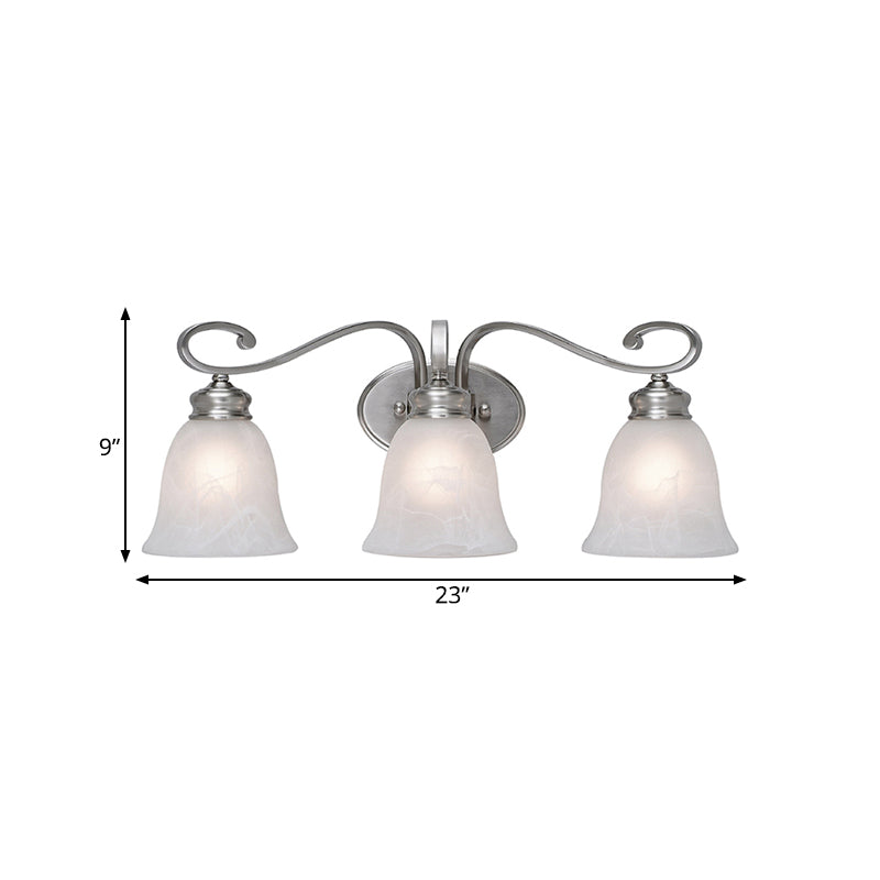 Classic Chrome Sconce With Frosted Glass Bell Shades - 3-Light Vanity Fixture For Bathroom
