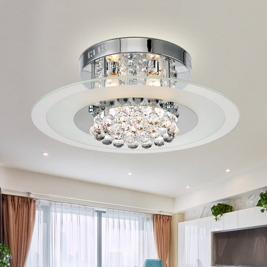 Contemporary Round Crystal Ceiling Lamp - Chrome Finish (4 Lights) For Bedroom Flush Mount