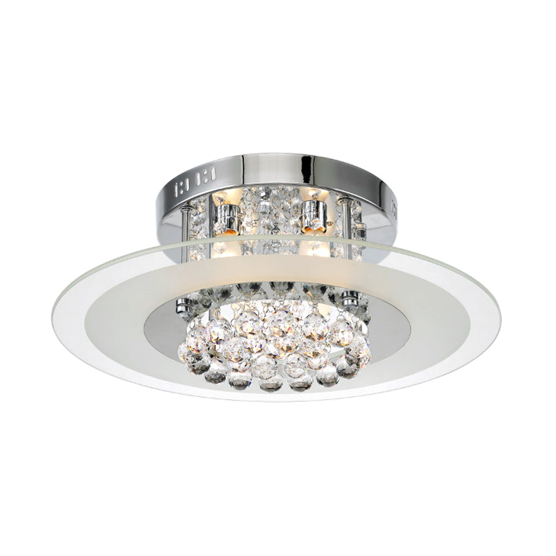 Contemporary Round Crystal Ceiling Lamp - Chrome Finish (4 Lights) For Bedroom Flush Mount