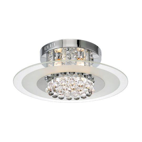 Contemporary Round Crystal Ceiling Lamp - Chrome Finish (4 Lights) For Bedroom Flush Mount