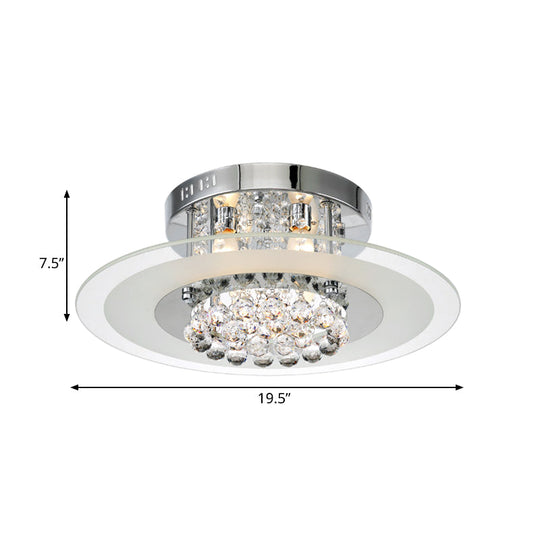 Contemporary Round Crystal Ceiling Lamp - Chrome Finish (4 Lights) For Bedroom Flush Mount
