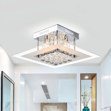 Modern Crystal 4-Light Flush Mount Ceiling Lamp Chrome Finish
