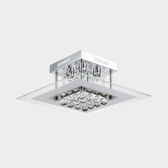 Modern Crystal 4-Light Flush Mount Ceiling Lamp Chrome Finish